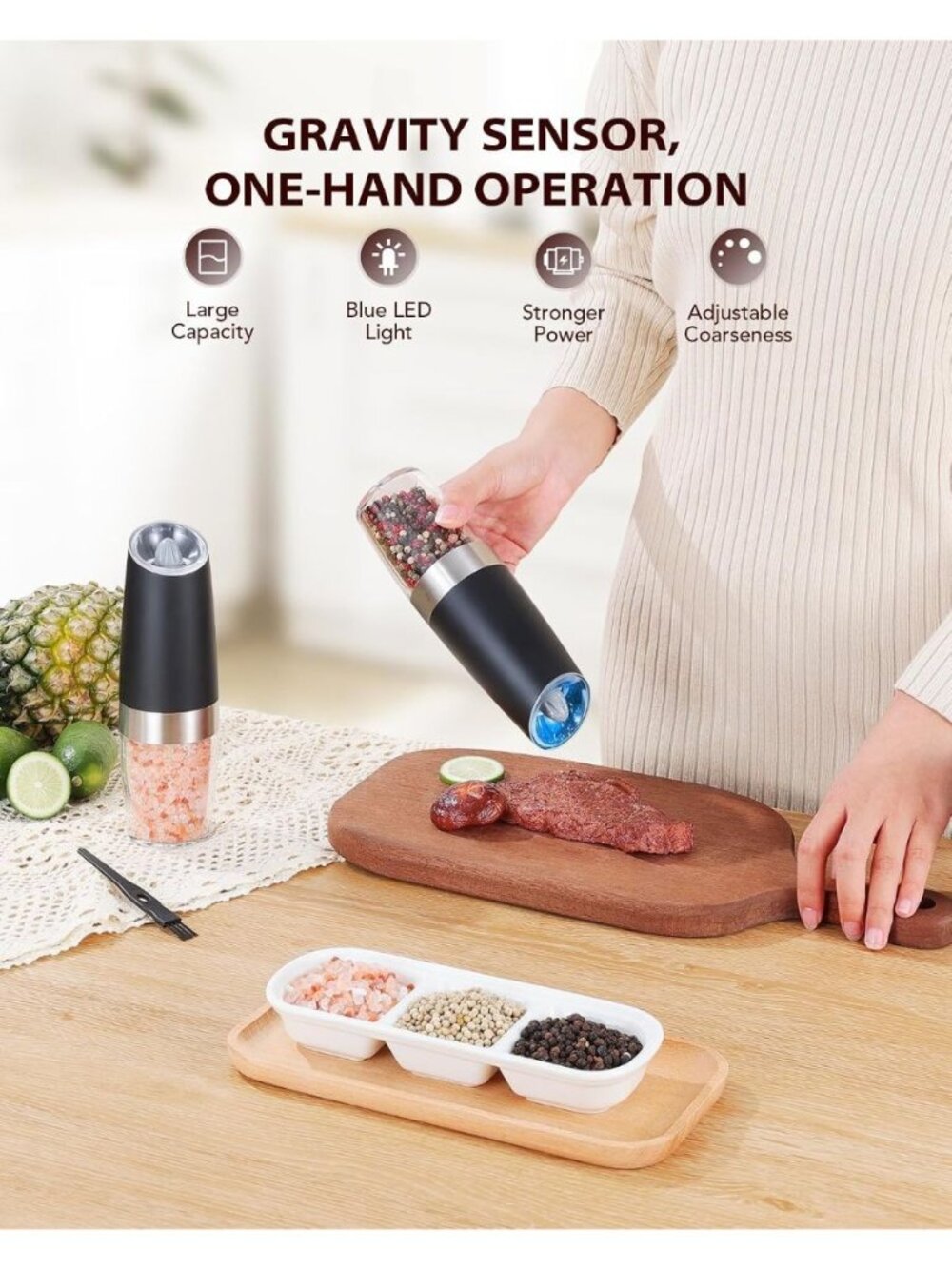 Sangcon Gravity Electric Salt and Pepper Grinder Set Automatic Shakers - Picture 2 of 12